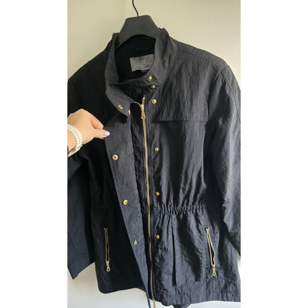 Tart Collection Black Utility Jacket Gold Zip Pockets Lightweight Women's Coat L - Picture 2 of 5